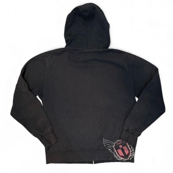 Icon Motosports Hoodie Mens XLBlack Zip Up Graphic Eagle Biker Y2K Grunge Skater - Picture 2 of 10